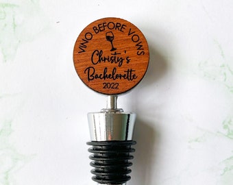vino before vows bachelorette party favors, personalized wine stopper, custom engraved wine bottle stopper, engagement gift wine stopper