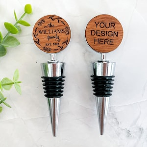 personalized wine stopper wedding gift for couple, custom engraved wine bottle stopper wood, new home gift, wine anniversary gift for couple
