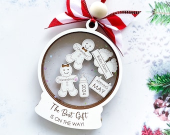 personalized pregnancy announcement ornament christmas, baby coming soon ornament for grandparents, pregnancy reveal to husband, baby gift