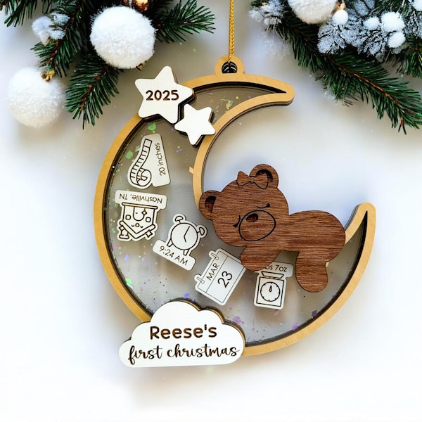 baby's first christmas ornament 2025, personalized baby gifts for girl, new baby gift for parents, gifts for baby boy, baby ornament shaker