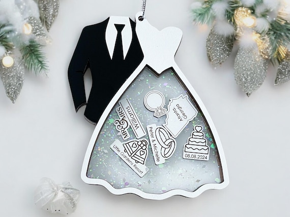 personalized wedding ornament, custom first christmas married 2025, newlywed gift for couple, bridal shower gift, bride and groom ornament