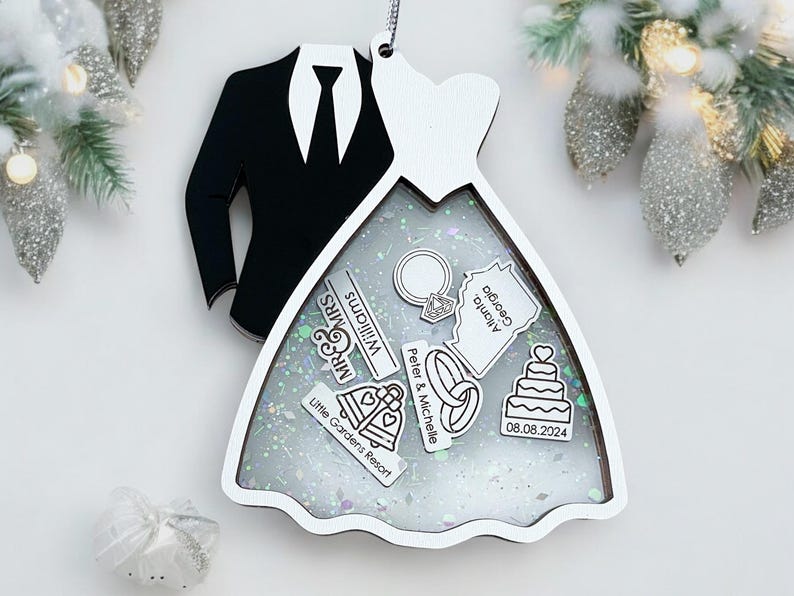 personalized wedding ornament, custom first christmas married 2025, newlywed gift for couple, bridal shower gift, bride and groom ornament