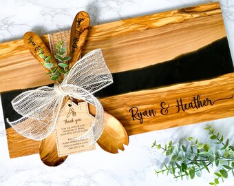 personalized charcuterie board set, realtor gift for clients, rustic serving board, Christmas gifts for newlyweds, wood kitchen utensil, 5th