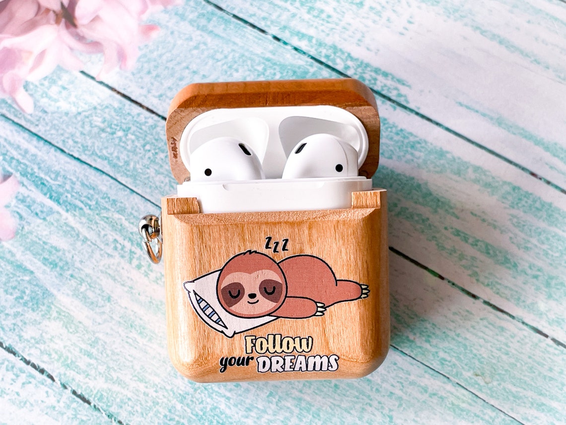 Sloth Wooden Airpod Case 1 2 Generation with Keychain Unique Etsy