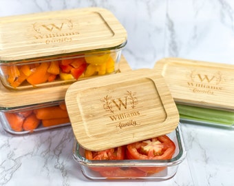 Ecofriendly Personalized Glass Tupperware Set Containers for Meal Prep, Food Storage, Zero Waste Kitchen, New Home Gifts, Kitchen Accessory
