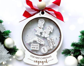 our first christmas engaged ornament, personalized engagement ornament gifts, custom engagement gift for couple unique, fiance gift for her
