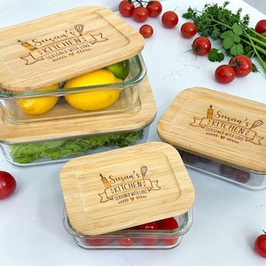kitchen food storage containers, kitchen gifts for mom, personalized lunch box for adults, meal prep containers, glass container with lid