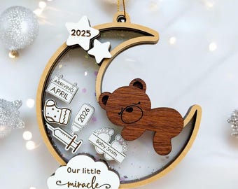 Adorno navideño de FIV, anuncio de bebé, anuncio de embarazo de bebé arcoíris, recuerdo personalizado para bebé, regalos de FIV, viaje de FIV para mamá primeriza
