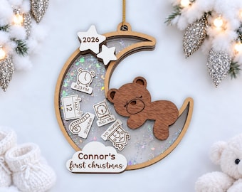 Personalized Baby's First Christmas Ornament 2026, Bear Shaker Ornament, Newborn Baby Keepsake, Custom First Christmas Gift