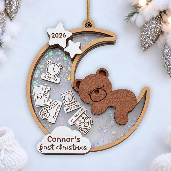 Personalized Baby's First Christmas Ornament 2026, Bear Shaker Ornament, Newborn Baby Keepsake, Custom First Christmas Gift