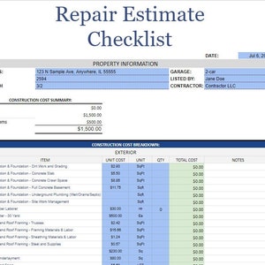 Repair Estimate Checklist Etsy
