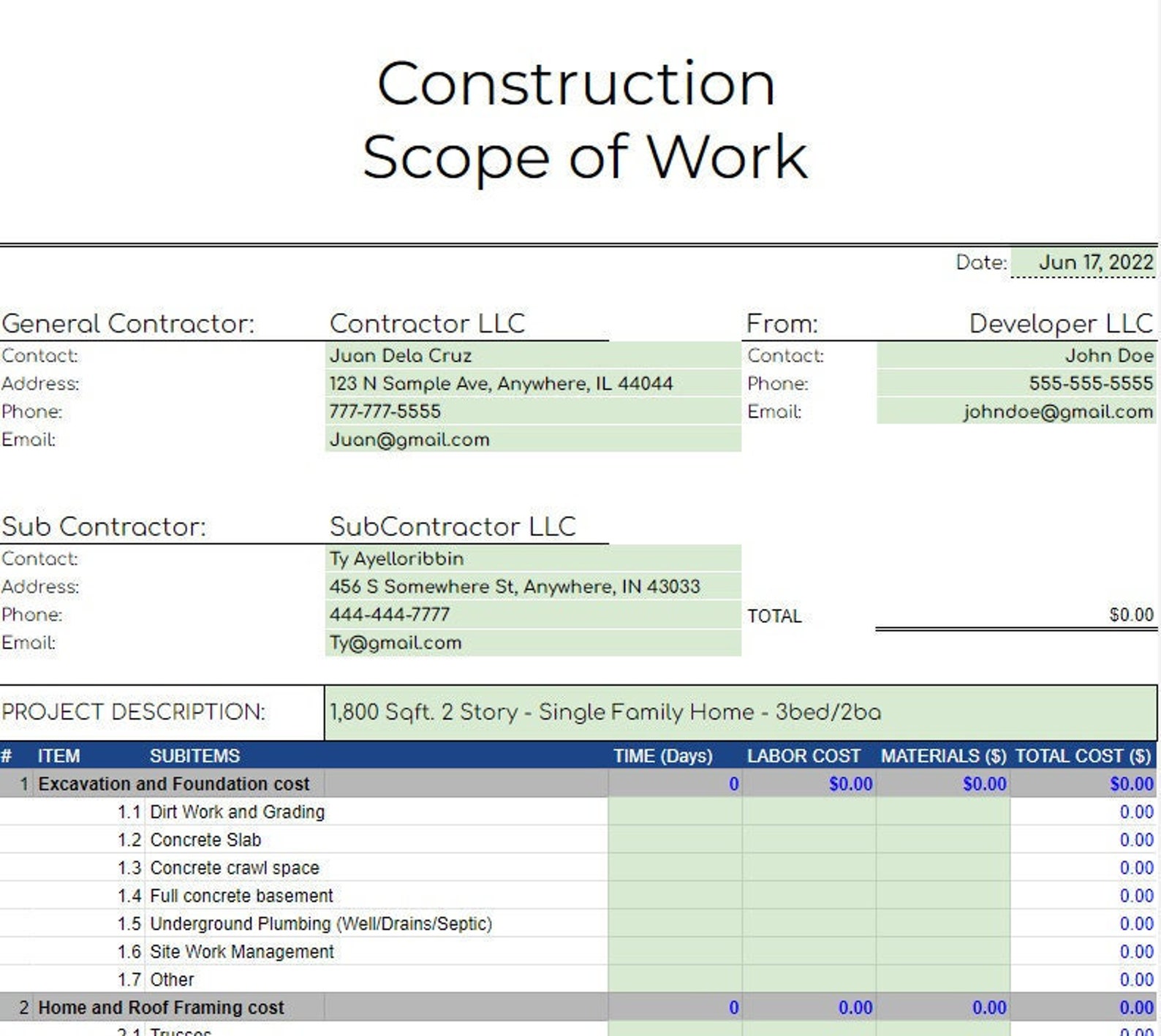 Construction Scope of Work Template Etsy Construction Scope of Work Template Etsy