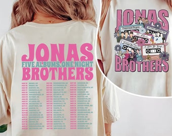 Vintage Jonas Brothers T-Shirt, Jonas Five Albums One Night Tour Shirt, Jonas Brothers 2023 Tour, Jonas Brothers Pink Funny Shirt