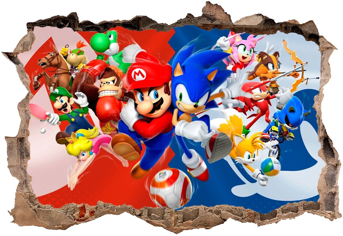 Mario vs Sonic Wall Decal Wall Sticker Wall Decor Etsy