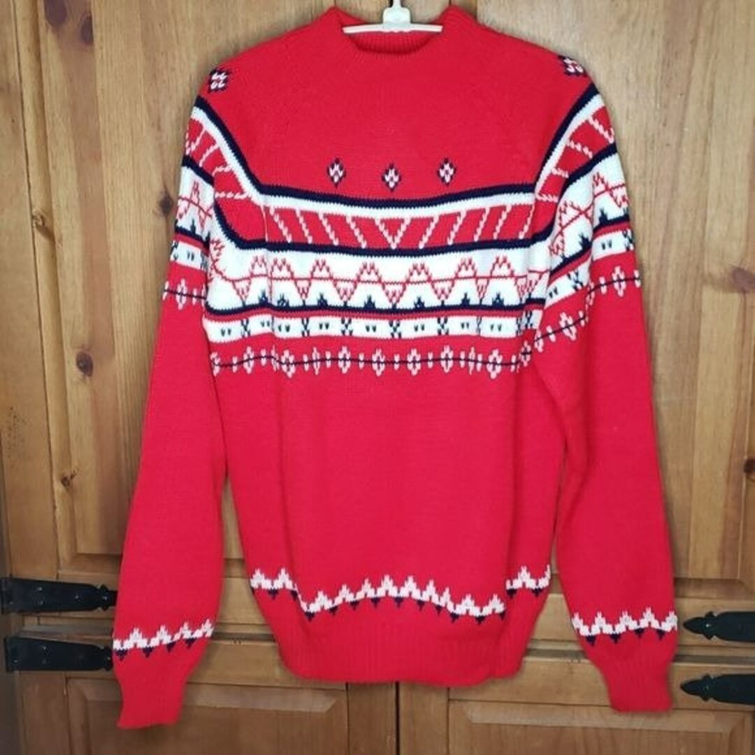 Vintage Montgomery Ward Red Nordic Print Pullover Sweater - Etsy