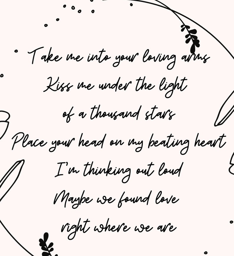 Thinking Out Loud Lyrics - Ed Sheeran - Wedding Song Lyrics - Digital Art Print - Black and White - Love Song Prints -Wedding Gift image 3