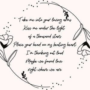 Thinking Out Loud Lyrics - Ed Sheeran - Wedding Song Lyrics - Digital Art Print - Black and White - Love Song Prints -Wedding Gift image 2