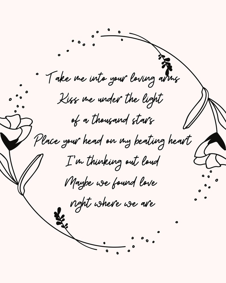 Thinking Out Loud Lyrics - Ed Sheeran - Wedding Song Lyrics - Digital Art Print - Black and White - Love Song Prints -Wedding Gift image 2