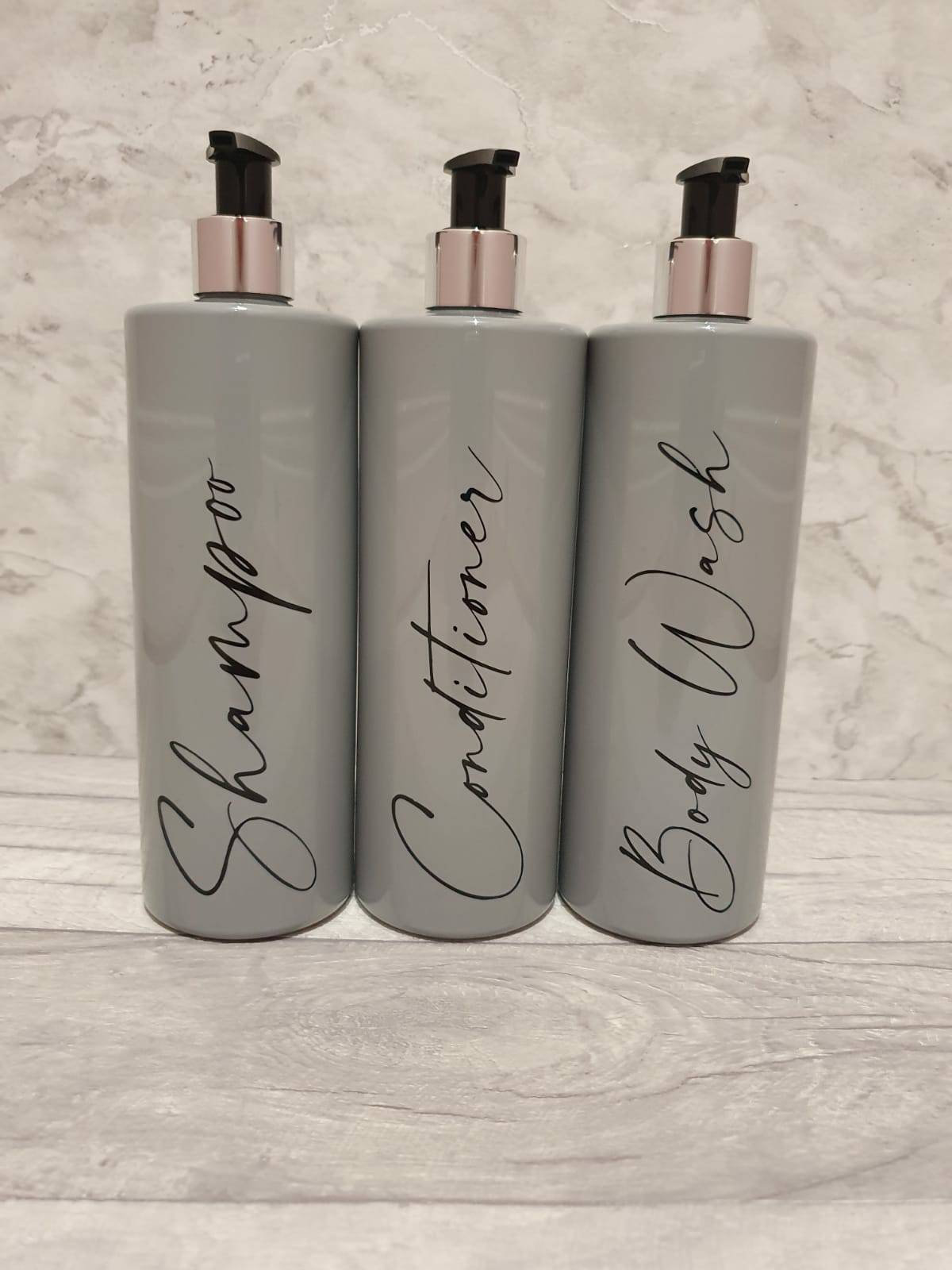 Set of 3 Personalised Shampoo Bottles 500ml Grey & Black Etsy UK