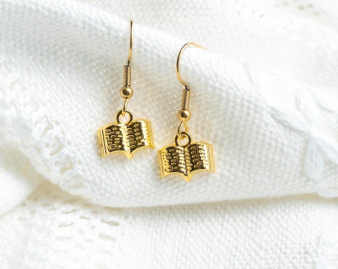 Gold Book Earrings: Small Literary Jewelry, Gift for Readers