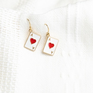 Gold Ace of Hearts Card Earrings: Funny Gift for Poker Player