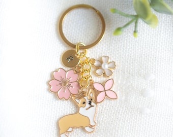 NEW Handmade Keychain Brown Corgi with Personalized Letter Initial Charm Gift for Birthday Graduation Christmas  Daughter Sister Aunt BFF