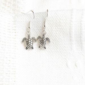 Turtle Dangle Earrings: Sterling Silver Plated, Ocean Animal Jewelry