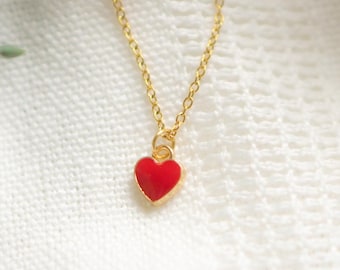 Mini Red Heart Charm Necklace: Valentine's Day Jewelry