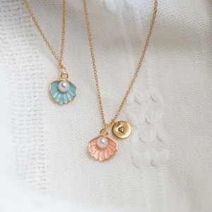Pink Shell Charm Necklace, Custom Blue clam shell charm necklace for her, Personalized gifts, ocean beach themed necklace