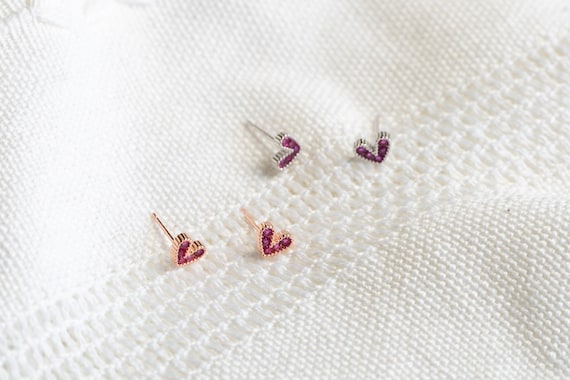 Sterling Silver Tiny Pink Heart Studs: Rose Gold Jewelry