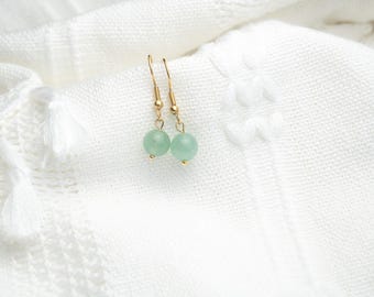 Green Aventurine Earrings: 18k Gold Plated Gemstone Dangle Earrings