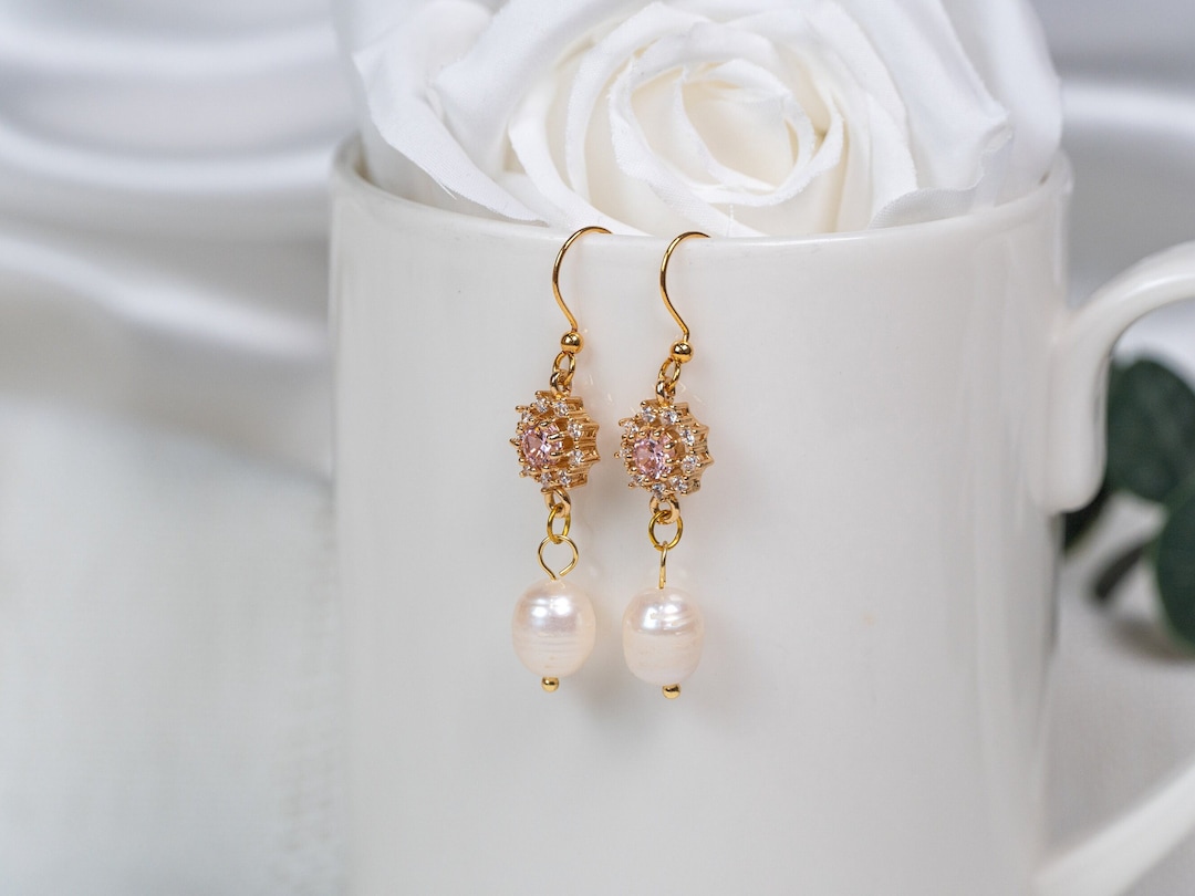 Pearlicious Natural Rose Hook Earrings in Pink