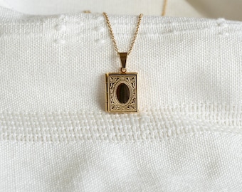 18K Gold Plated Book Locket Necklace: Personalized Bookish Jewelry