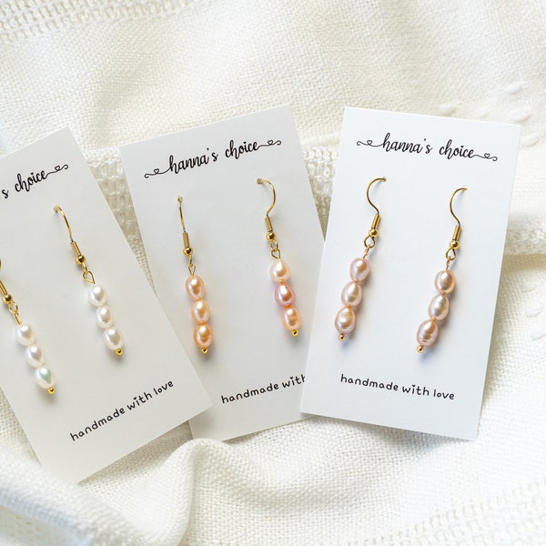 Natural Freshwater Three Pearls Drop Earrings, Gift for mother's day, Anniversary, Wedding, Summer beach look, bridesmaid gift