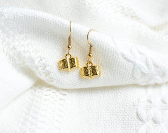 Small Book Drop Earrings, Gold Silver Book Jewelry, Book Dangling earrings, gift for readers, fashion accessories for girls, women, sister