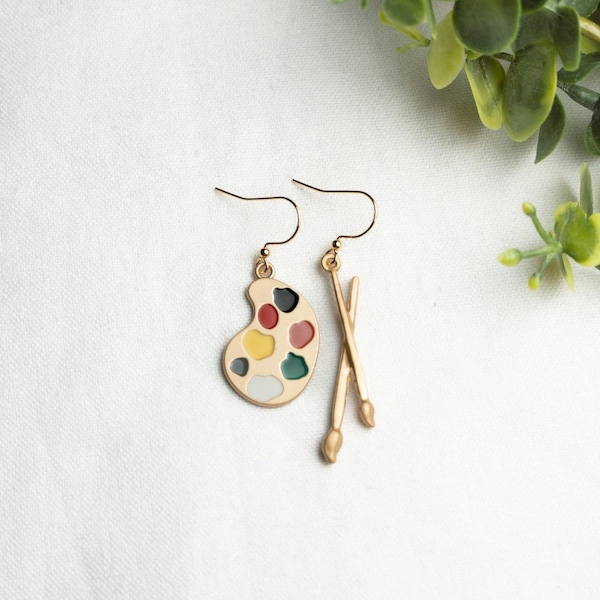 Art Palette Earrings: Novelty Fun Gift for Art Teacher