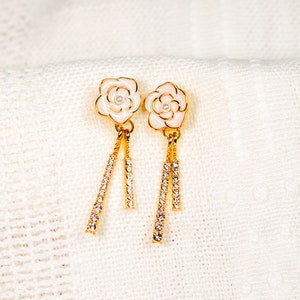 Camellia Flower Earrings with Sparkling Rhinestones - Perfect Gift for Her, friend, Wife, Aunt - Spring Floral Chic