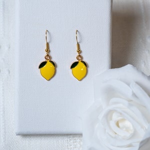 Lemon Yellow Fruit Earrings, Cute Summer fruit earrings, Fruit Jewelry, birthday gift, sister gift, friend gift, Dainty Dangle Earrings