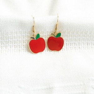Red Apple Earrings, Apple Jewelry, Fall drop and dangle earrings, back to school teacher Gift, Birthday gift for her, fruit earrings