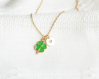 Four Leaf Clover Necklace: Lucky Charm, Personalized Initial