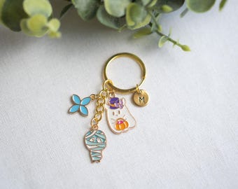Halloween Ghost Pumpkin Keychain: Personalized Initial Charm