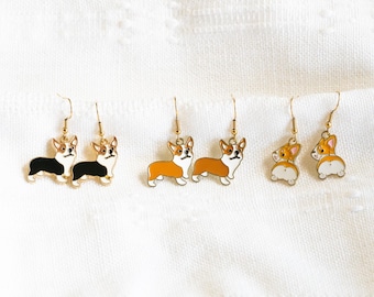 Cute Corgi Jewelry puppy Drop earrings, Puppy Dog Hoop Earrings, Gift for puppy lover, birthday Gift, Christmas Gift