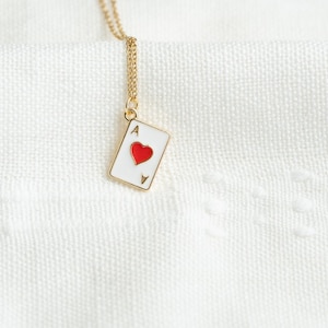 Gold Ace of Heart Charm Necklace A Red Heart Card Poker Jewelry Gifts, Personalized Initial Charm, Funny Unique Gift Idea for her