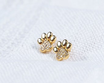 Dainty Dog Paw Studs: Cubic Zirconia, Sterling Silver or Rose Gold