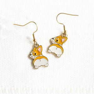 Cute Corgi Drop Earrings, Corgi Jewelry, Corgi Lover Gift, Corgi Hoop Earrings for her, puppy jewelry