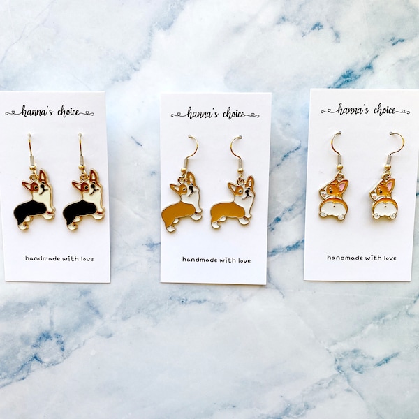 18K Gold plated/ Cute Corgi/puppy Drop earrings, gift for puppy lovers, animal earrings, birthday gift, by Hannaschoice20