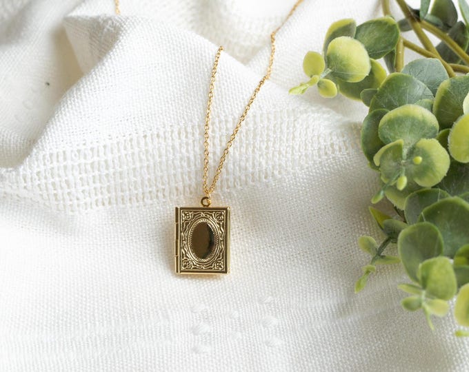 18K Gold Plated Book Locket Necklace: Personalized Librarian Gift