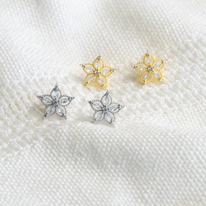 Snowflake Gemstone Stud Earrings, Light Blue Zircon, Handcrafted by Hannaschoice20, Winter Holiday Gift Idea, Christmas Earrings