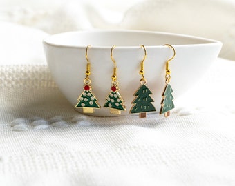 Christmas Tree Earrings: 18K Gold Plated Wire Holiday Jewelry