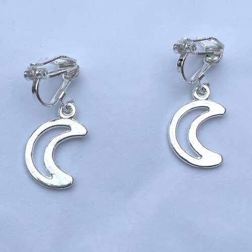 Moon & Star Hoop Dangle Clip on Earrings Girls Dangle Etsy